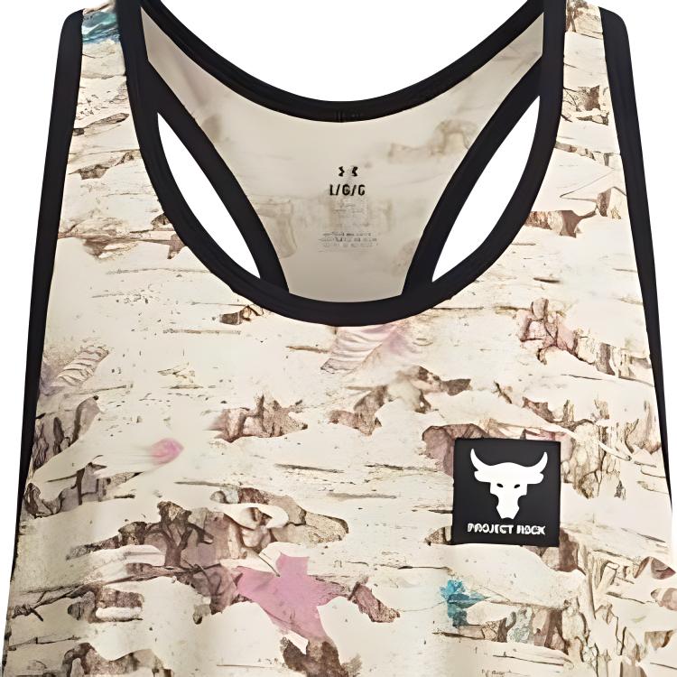 Under Armour Project Rock All Over Print Maglietta da Allenamento Senza Maniche Uomo Top Rosa Polvere Grigio 1383226-273