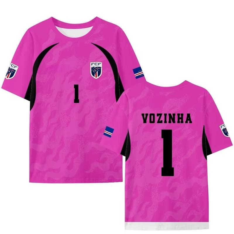 Sommer Unisex Kapverdisches Torwart Fußballtrikot, Vozinha1 3D-gedrucktes Herren Kurzarm Regular Fit Fan-Trikot geeignet für Spiele und Training