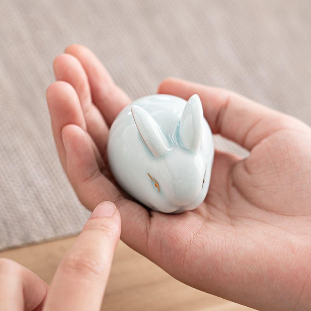 Home Ceramic Bunny Chinese Tea Pet Lazy Kung Fu Tea Rabbit Ornament Tea Accessories