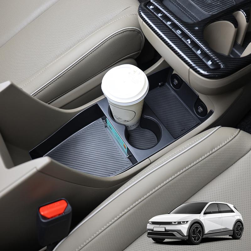 Car Interior Trim Black Cup Holder/Central Storage Box Console Armrest Organizer Holder ABS Material For Hyundai IONIQ 5 PE 2025