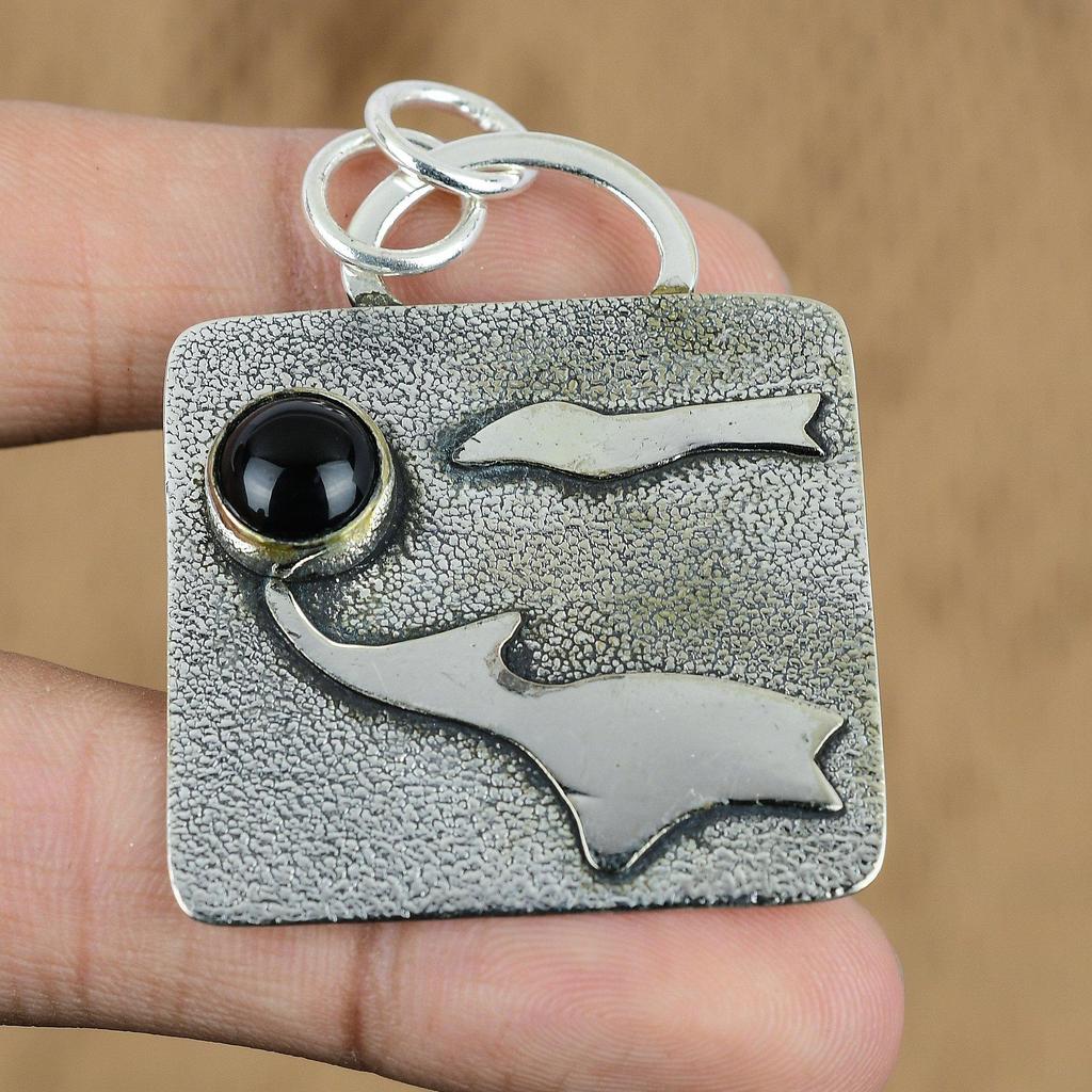 Wedding Gift For Her 925 Sterling Silver Natural Black Onyx Gemstone Pendant