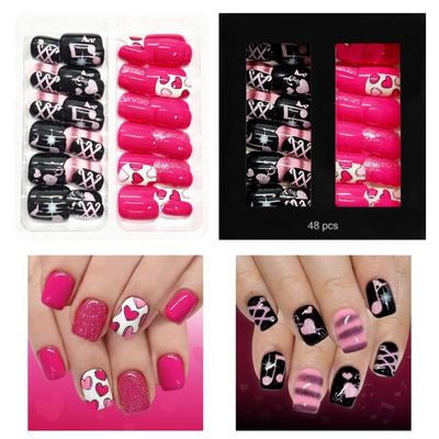 Pack of 48 Shining Artificial Nail for Special Occasions Featuring Rose Red Love Heart Glitters Valentines Theme