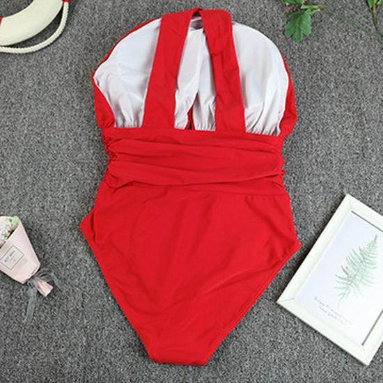 European & American Women's Plus Size Deep V Cross-Back Swimsuit