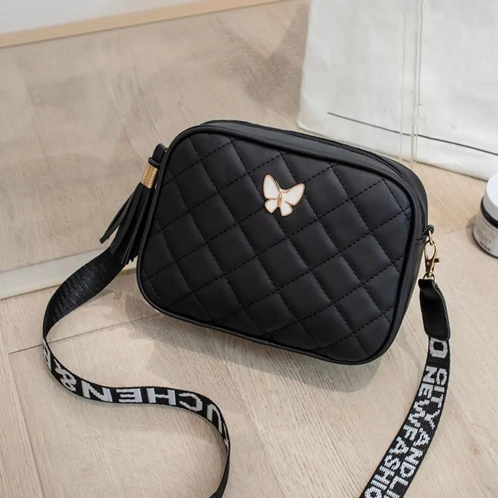 Single Shoulder Women's Handbags Daily Lingge Tassel Accessories PU Leather Messenger Bag Butterfly Tags Crossbody Bag Girls