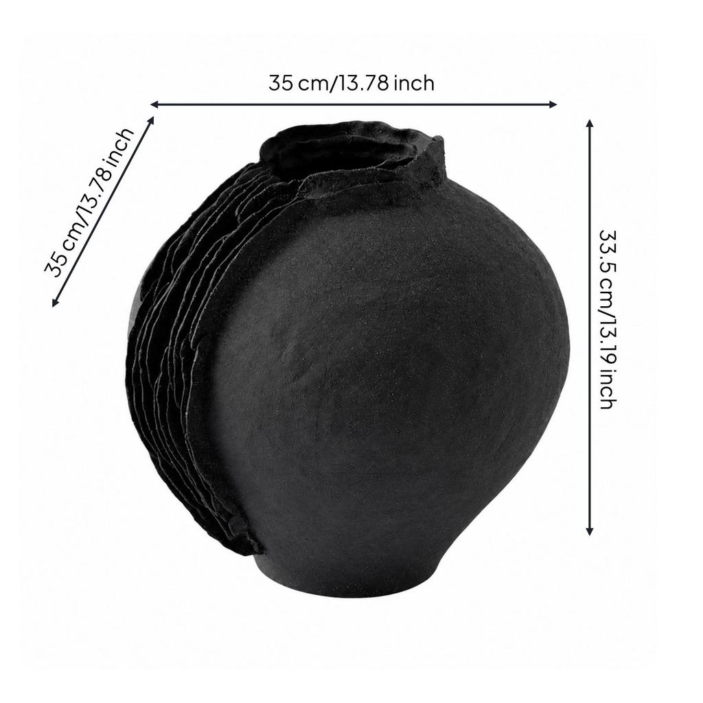 Handmade Matte Black Ceramic Vase Modern Freestanding Flower Hand-Formed