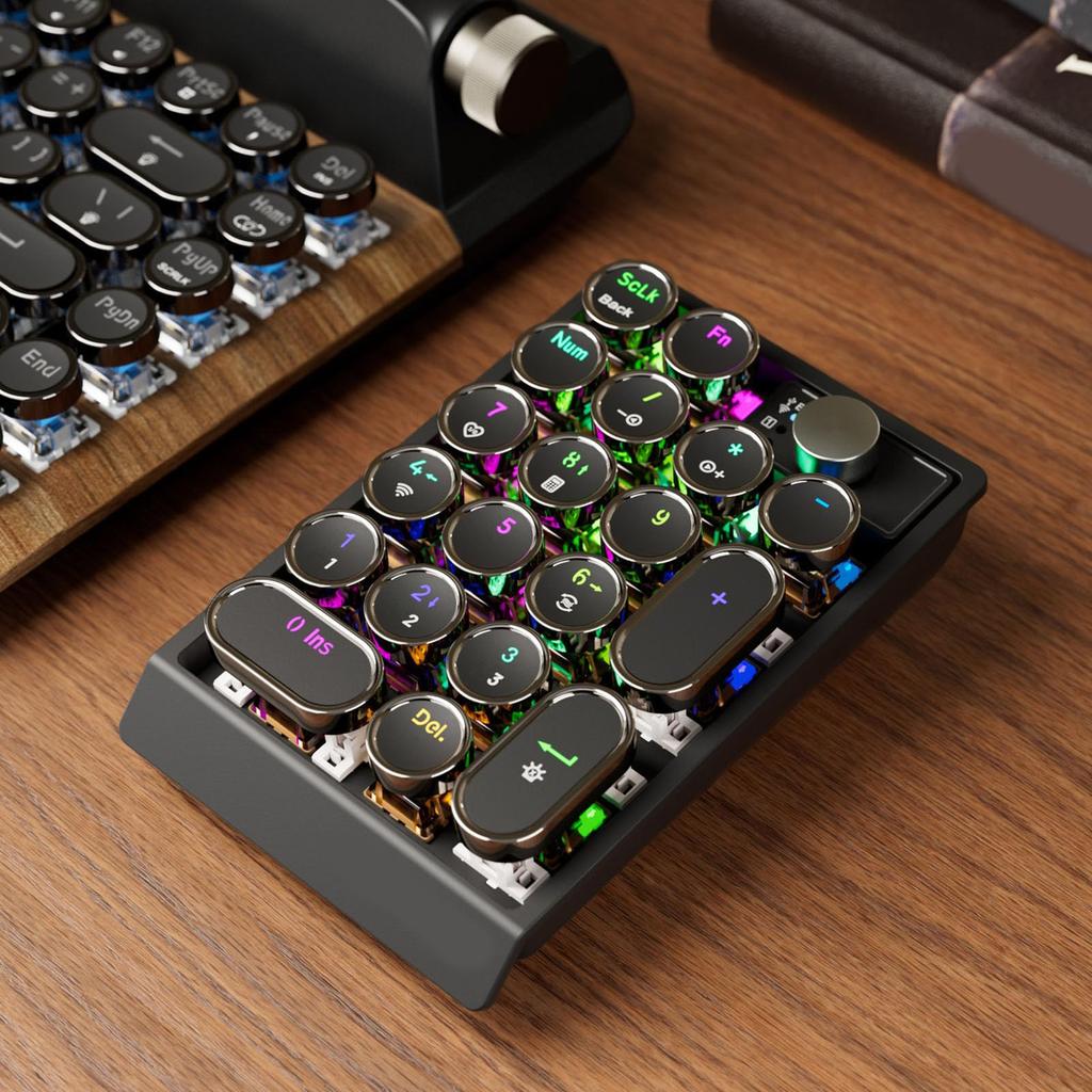 Acogedor 19-Key Wireless Mechanical Keyboard with RGB Backlight, Hot-Swap, 3 Modes (BT/2.4G/USB-C), 1000mAh, Retro Dial for Laptop PC