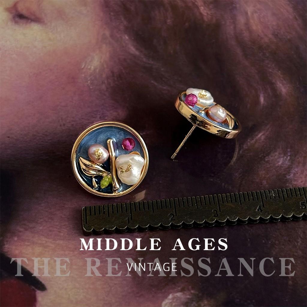 Сад Моне Эмалевая глазурь Барокко Пресноводный жемчуг Цветок Серьги Винтажные Литературные Придворные Серьги