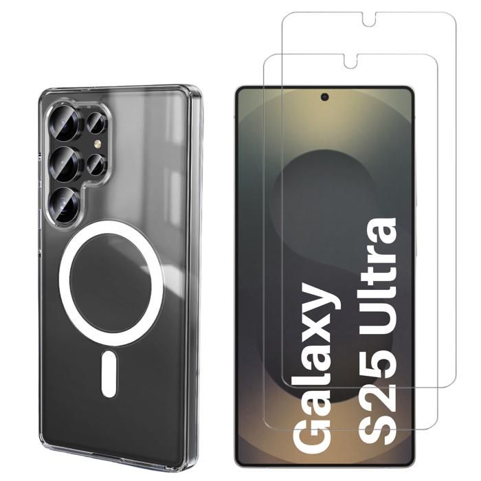 Case and Screen Protector - Phonillico® - Samsung Galaxy S25 ULTRA - Flexible - Transparent - 2 Tempered Glass