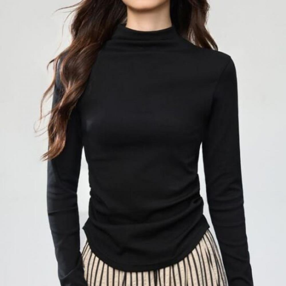 Navava Women WaisT Shirring Half Pola Solid Long Sleeve T shirT nT3015