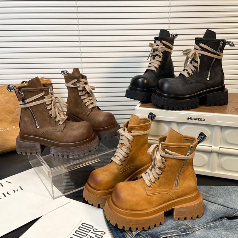 Chunky Platform Women Ankle Boots Designer Leather Shoes Winter 2024 Trend New Fashion Zip Snow Motorcycle Short Botas De Mujer