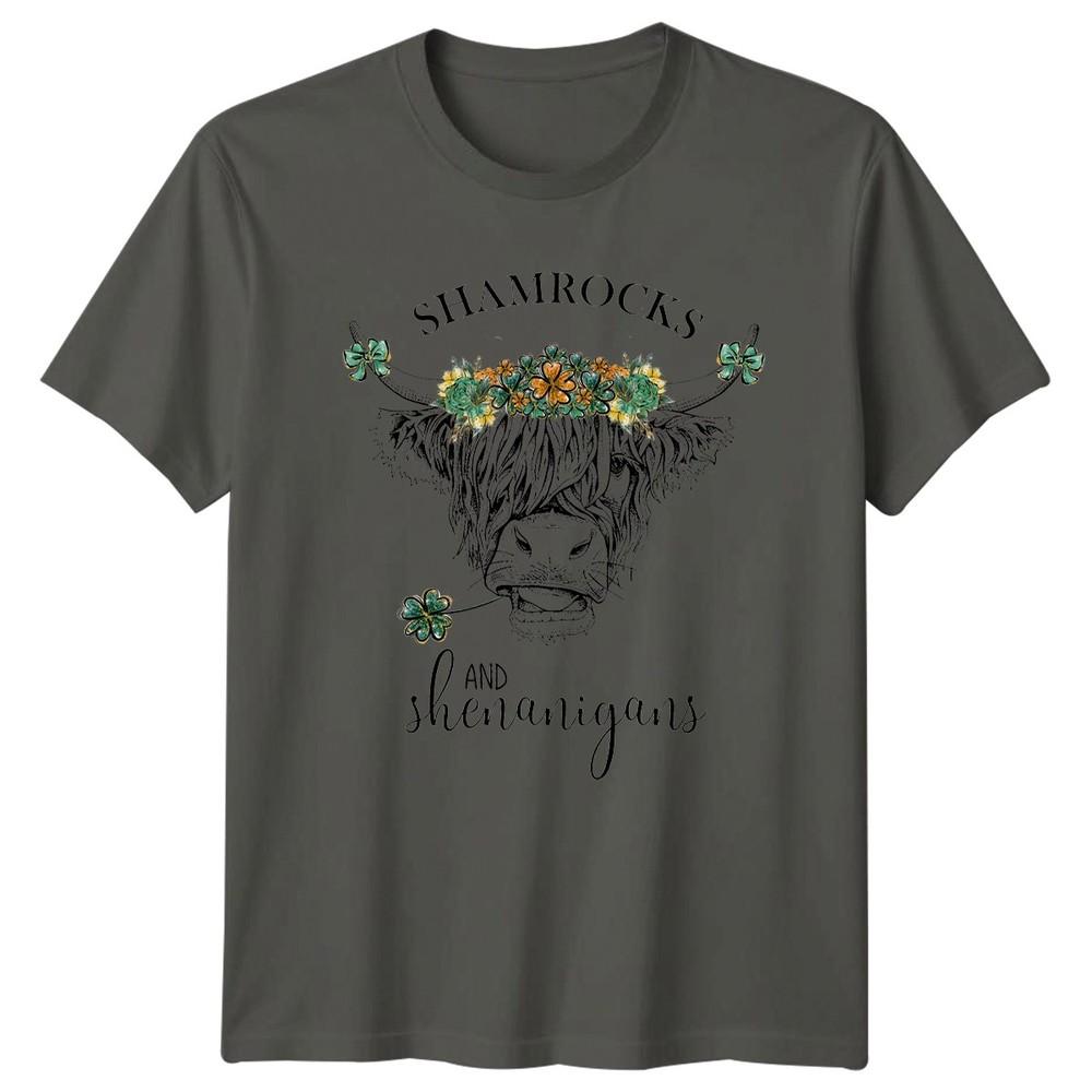Shamrocks And Shenanigans Unisexs TShirt Highland Cow St Patricks Day S