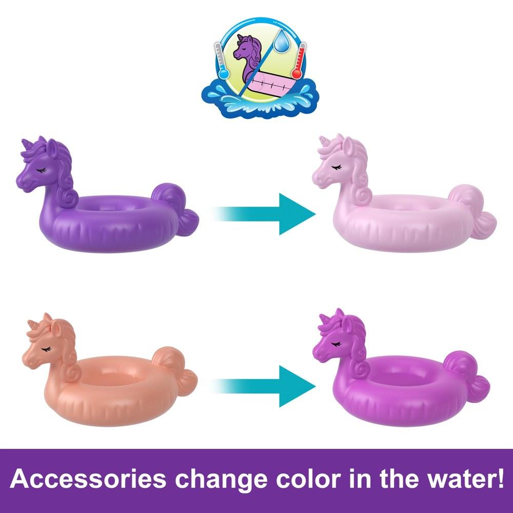 Polly Pocket Sparkle Cove Adventure Unicorn Floatie Compact Playset 2 Dolls 12 Accessories 2 Color Change