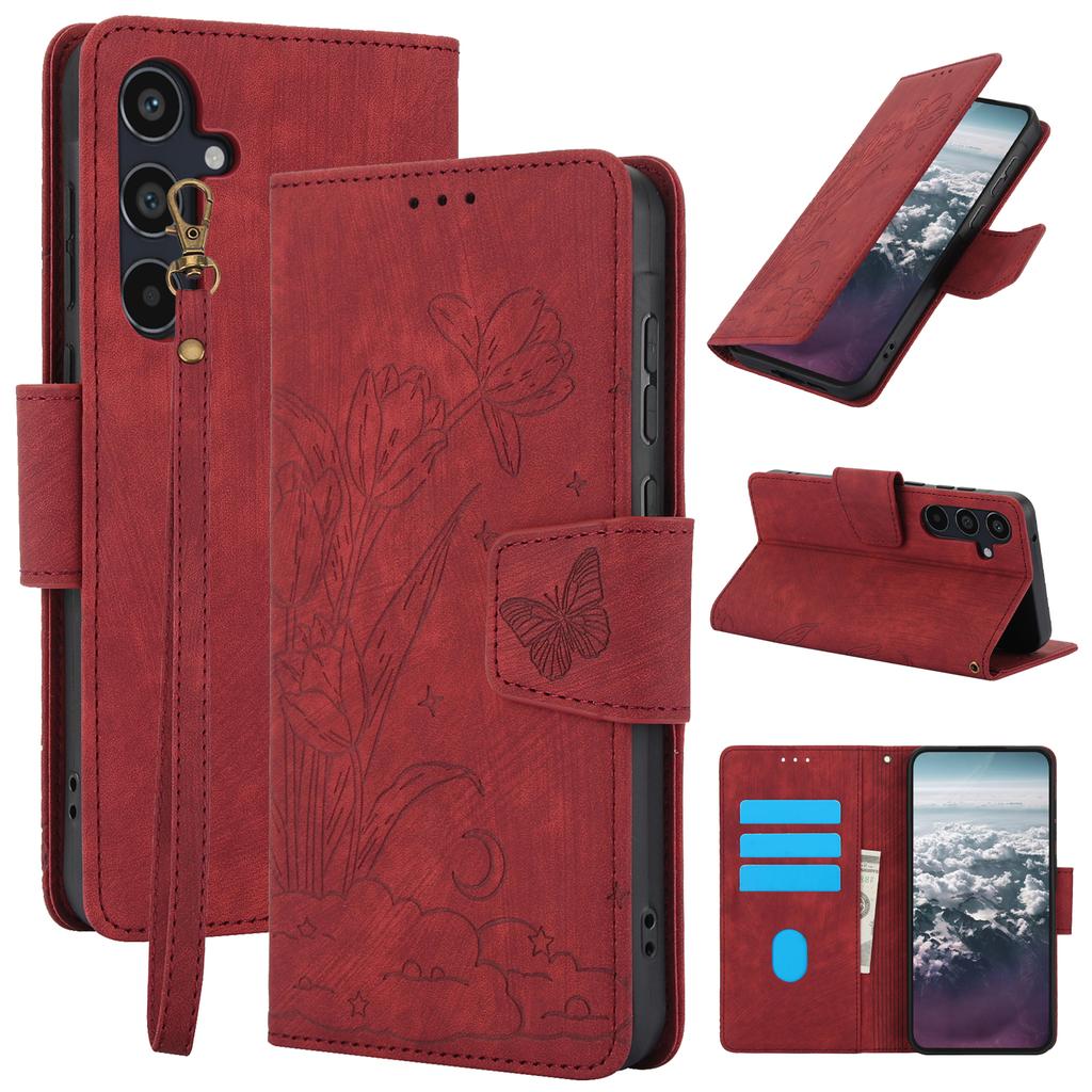 SY-001 Pro Samsung Galaxy A35 5G Pouzdro Motýl Květina Peněženka Flip Kožený Kryt