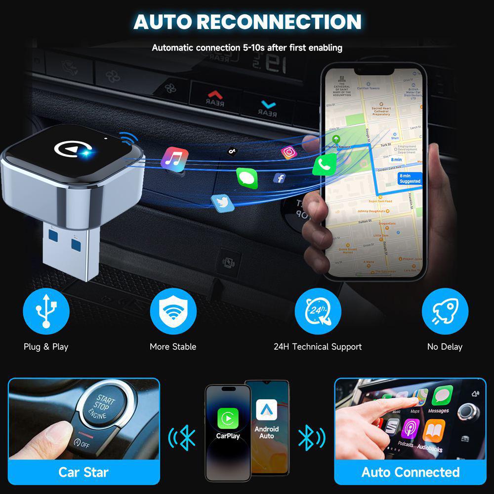 2025 Mini Drahtloser CarPlay & Android Auto Adapter für einfache Auto-Konnektivität