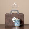 Blue & White Lotus Pattern Ceramic Mug with Lid - Chinese Style Gift Box Set for Home or Office