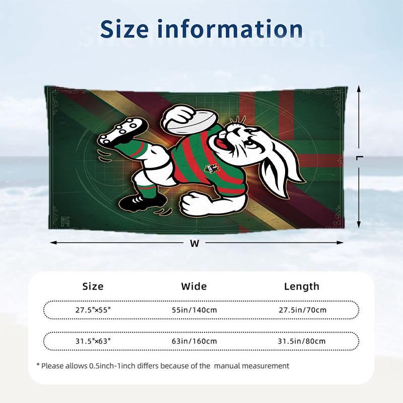 South Sydney Rabbitohs Fashion Beach Towel Portable Soft Quick Dry Towel For Swimming Camping Holiday Use