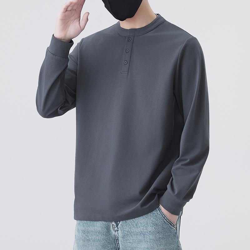 New Spring and Summer Heavy Henry Neck Long-sleeved T-shirt Classic Base Shirt Hong Kong Style Casual