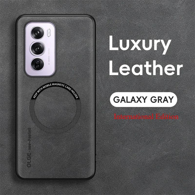 

Магнитный ретро кожаный мягкий чехол международный для OPPO Reno12 11 10 Pro Reno 12 Pro 5G беспроводной зарядный чехол для телефона чехол For Reno 9 Pro серый