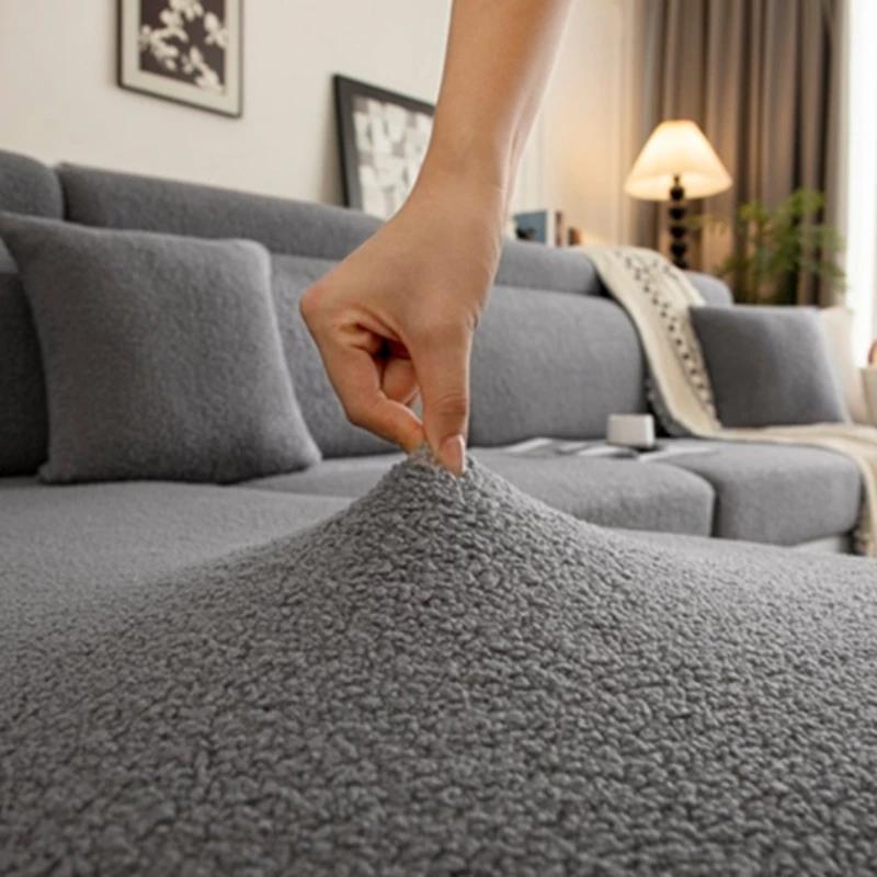 Thickened Teddy Fleece Sofa Cover Protector Non-Slip Luxury Soft Fleece Sofa Slipcover Universal Stretchable Fleece Couch Cover