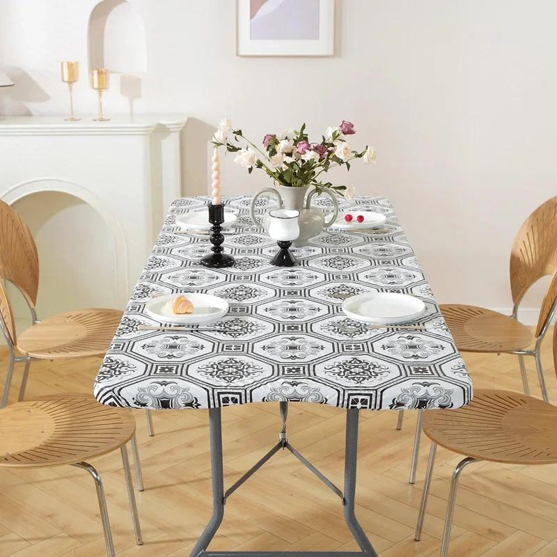 4Ft/6Ft Rectangle Vinyl Picnic Table Cloth Waterproof Elastic Fitted Table Covers Outdoor Table Cover for Camping Dining Indoor
