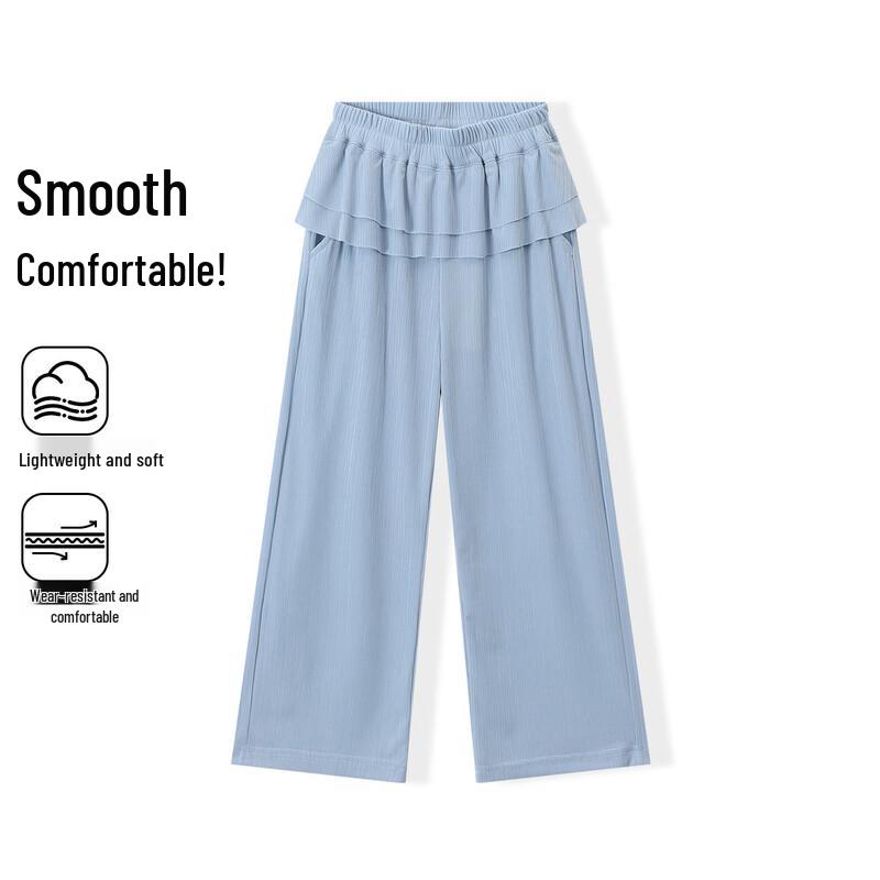 Mengte Jiao Girls  Ice Silk Vertical Stripe Wide-Leg Pants 150