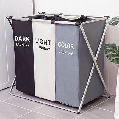 Faltbarer 3-Fächer-Wäschekorb mit wasserdichten Oxford-Taschen und Aluminiumrahmen, Casual-Stil, geeignet für Zuhause und Studentenwohnheim