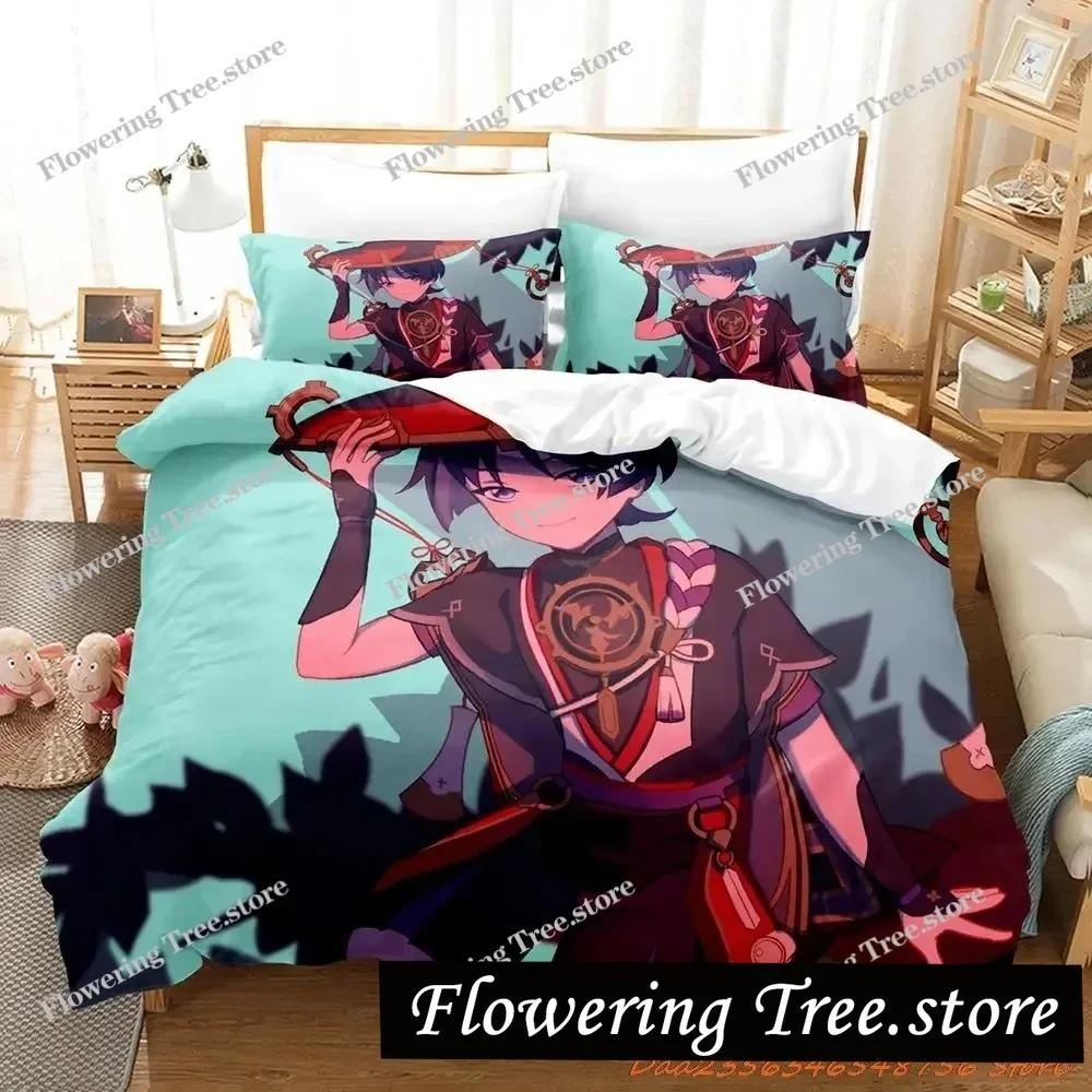 Game Genshin Impact Scaramouche Bedding Set Cartoon Anime Set Adult Kid Bedroom Duvetcover Sets 3D Kawaii