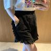Women Elastic Waist Lace Shorts Eyelet Embroidery Ruffle Hem Casual Fashion Shorts