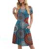 Women's Fashion Prints Pleated Loose With Pockets Round-Neck  Leisure Dress
