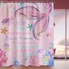 Mermaid Shower Curtain Toddler Girly Pink Girls Ocea Shower Curtains For Bathroom Decor Sets, Waterproof Cloth Fabric With Hooks