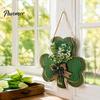 Irish Theme Porch Sign St. Patrick's Day Wooden Clover Door with Hemp Rope, Rustic Double Layer Shamrock Hanging Farmhouse Hanger Decor Artificial