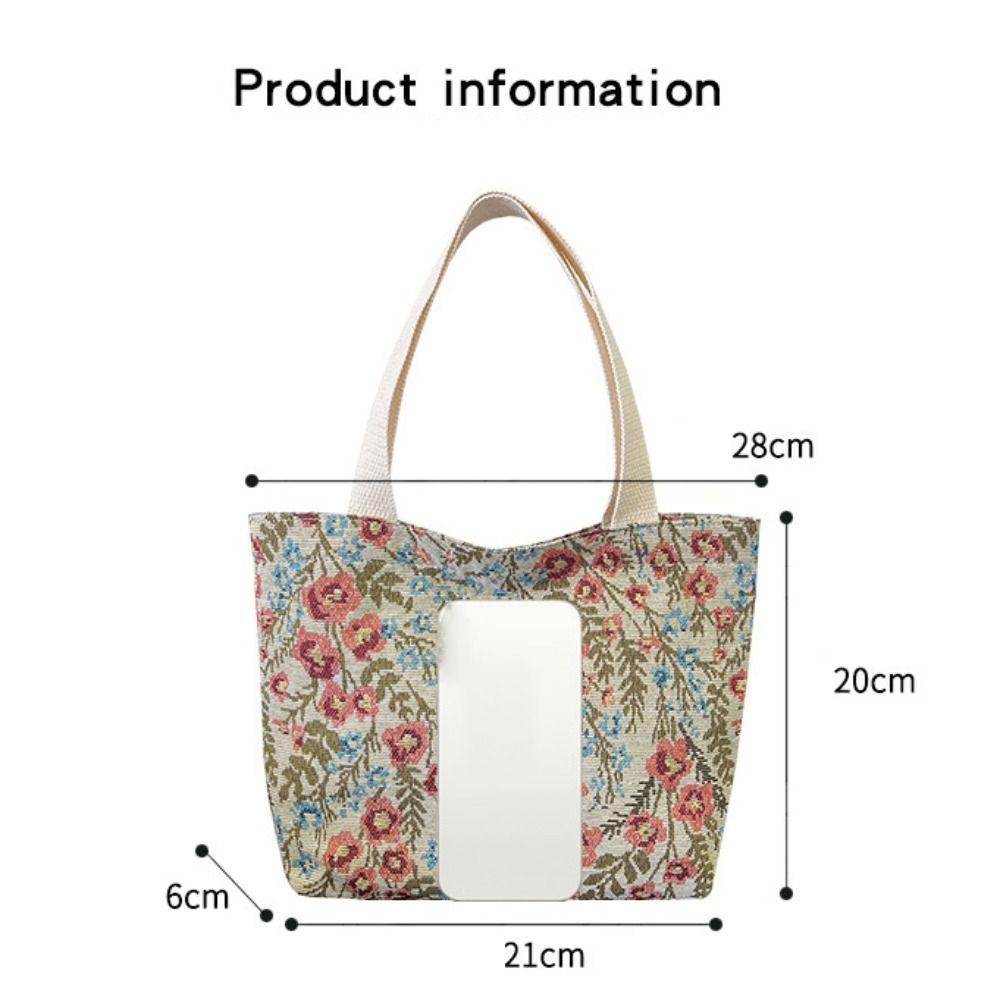 Stylish Versatile Girl’s Handbag Flower Printed Large Capacity Shoulder Bag Lightweight Leisure Lunch Bag Daily Use