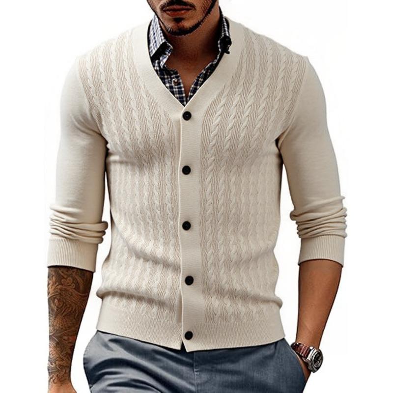 New Business Casual Men's V-neck Cardigan Knitted Sweater Slim Button Casual Sweater Jacket Men