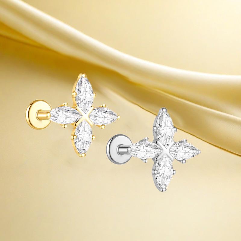 Titanium F136 Moon Threaded Cartilage Stud Earrings - Trendy European & American High-End Fashion