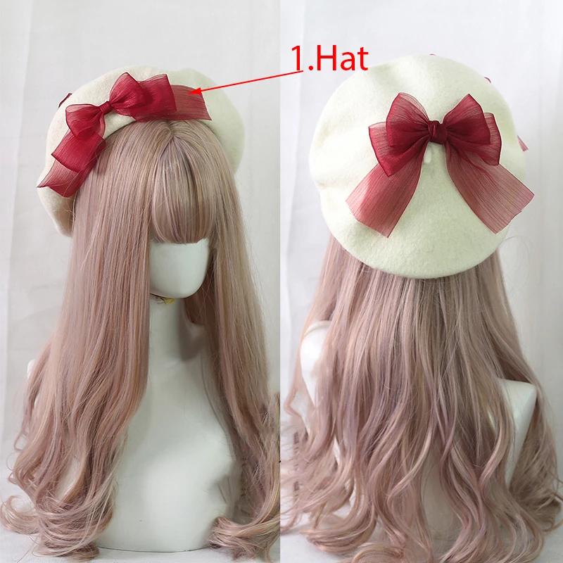 

Handmake Lolita Berets Wool Blend Hat Women Girls Lovely Bow Sailor Maid Style Autumn Winter Berets Hat Accessories