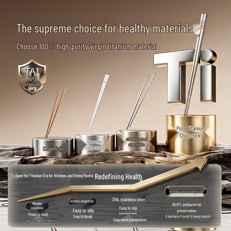 Suncha 100% Pure Titanium Chopsticks (5 Pairs)