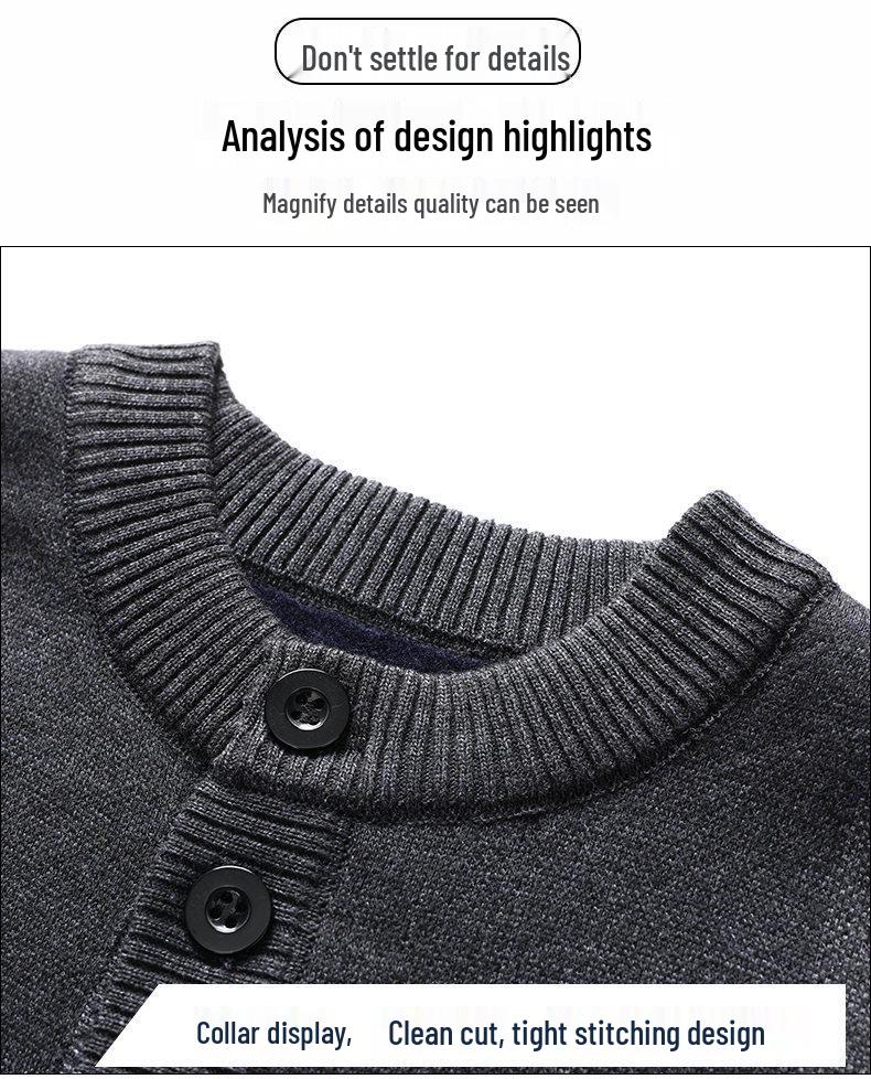 Dad's Plus Velvet Cardigan: Warm Knit Button-Up for Autumn/Winter, Middle-Aged & Elderly Men