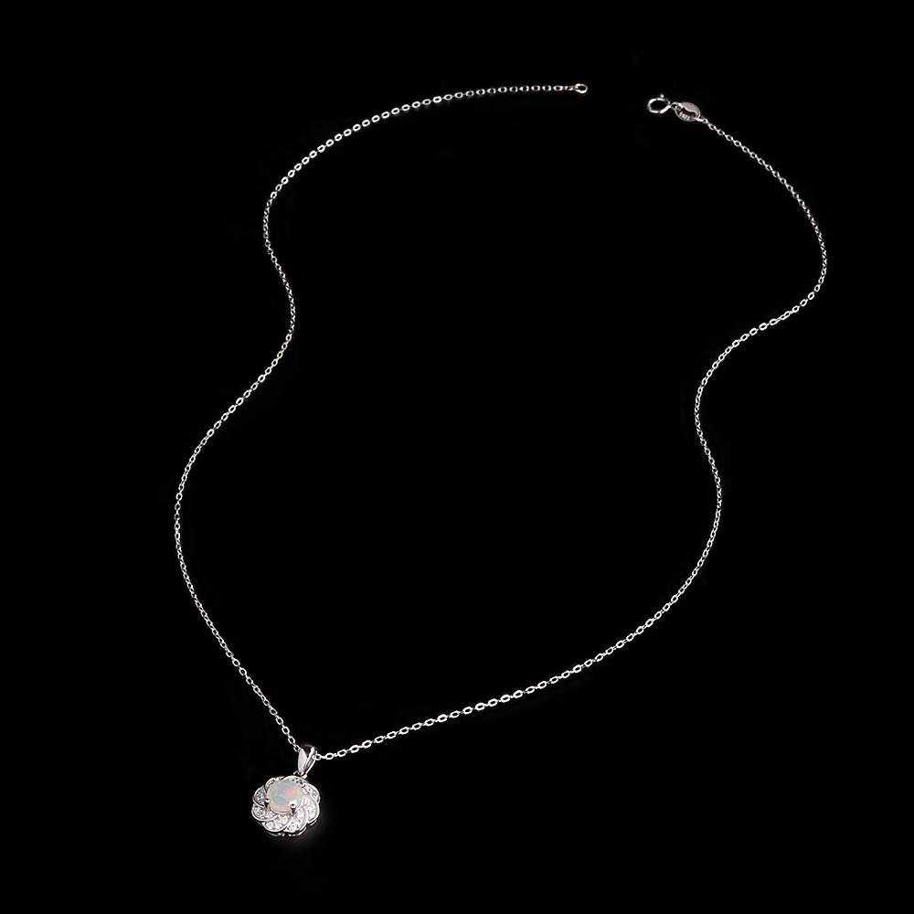 Elegant Flower Shape Clasp Ring Earrings Pendant Necklace Set Natural Opal S925 Silver Fine Jewelry for Women's Banquet Gifts