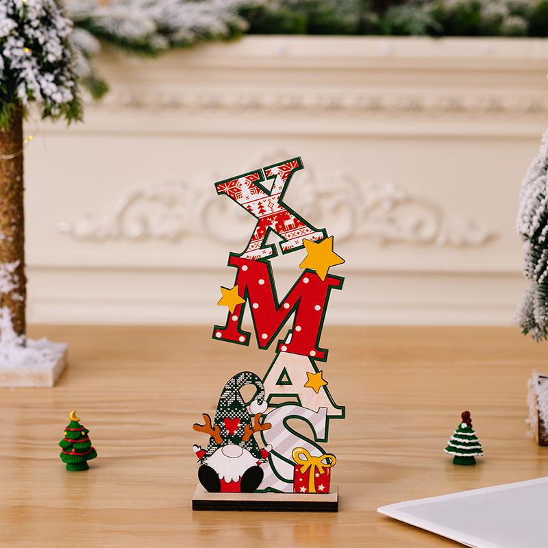 1PC Wood Adorn Decorations Dwarf Elderly English Ornaments Prints Festival Christmas Gift Desktop