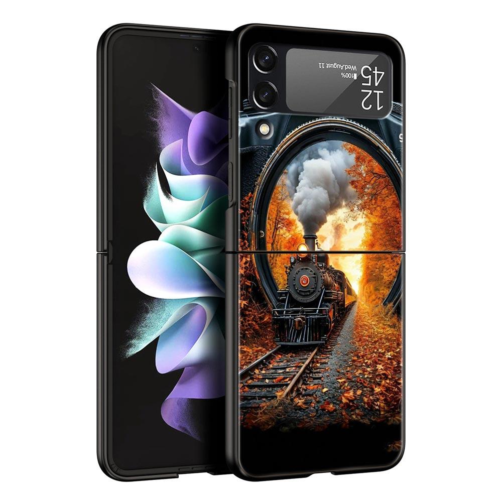 Retro Camera Hard PC Phone Case For Samsung Galaxy Z Flip 7 6 5 4 Black Cover For Galaxy Z Flip 3 Foldable Shell Fundas Capa Bag