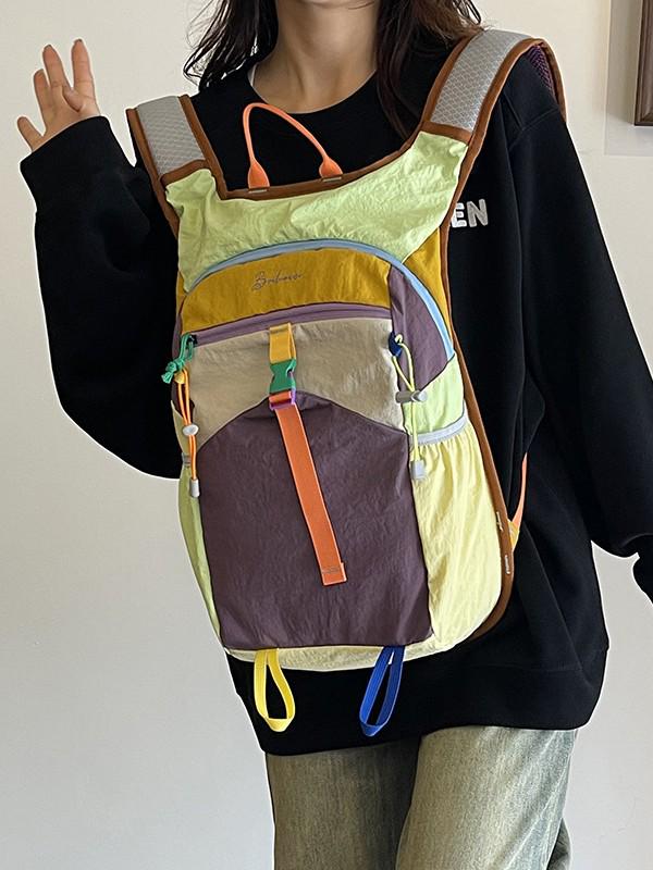 Women's Large Capacity Color Block Retro Hiking Backpack - Multifunctional Outdoor Mountaineering and Cycling Bag