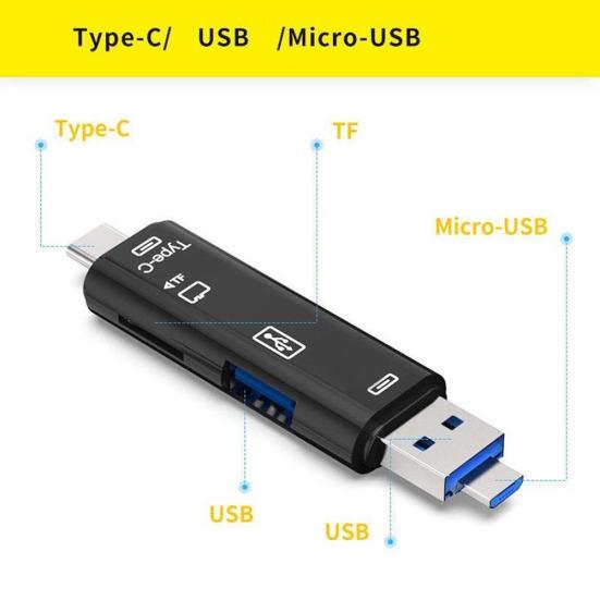 5 In 1 USB 3.0 Type-C Micro OTG TF Micro Security Digital Card Reader Adapter