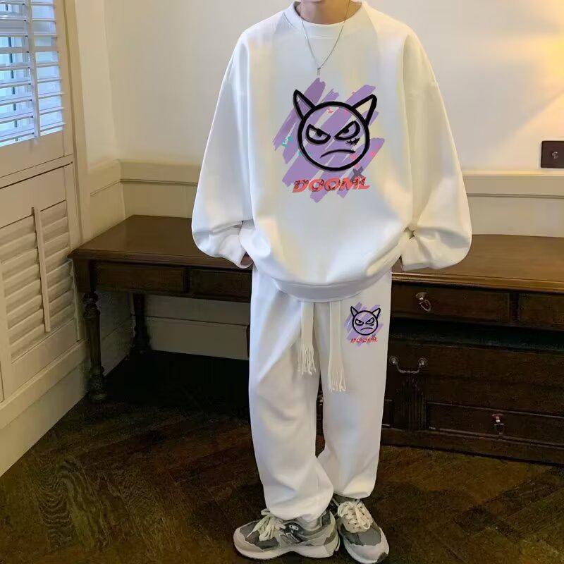 Harajuku Sporty Afslappet Herre Hættetrøje & Bukser Sæt - Trendy, Kreativt, Alsidigt Design