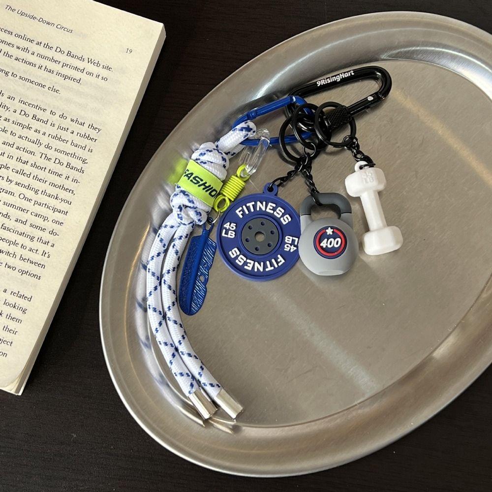 Colorful Fitness Series Pendant with D-shaped Buckle Simulation Dumbbells Keyring  Friends