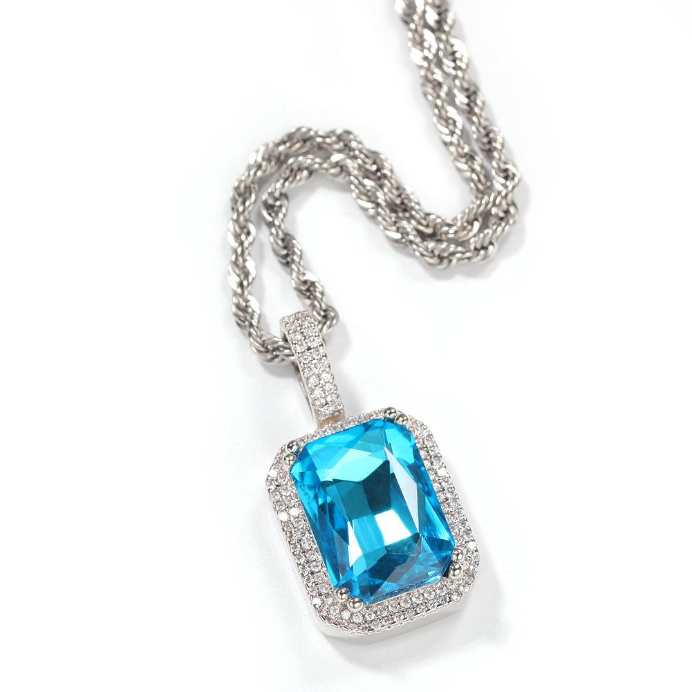 Hip Hop Trendy Brand Colorful Square Solid Retro Pendant Necklace Personalized Diamond Ins Style New Product
