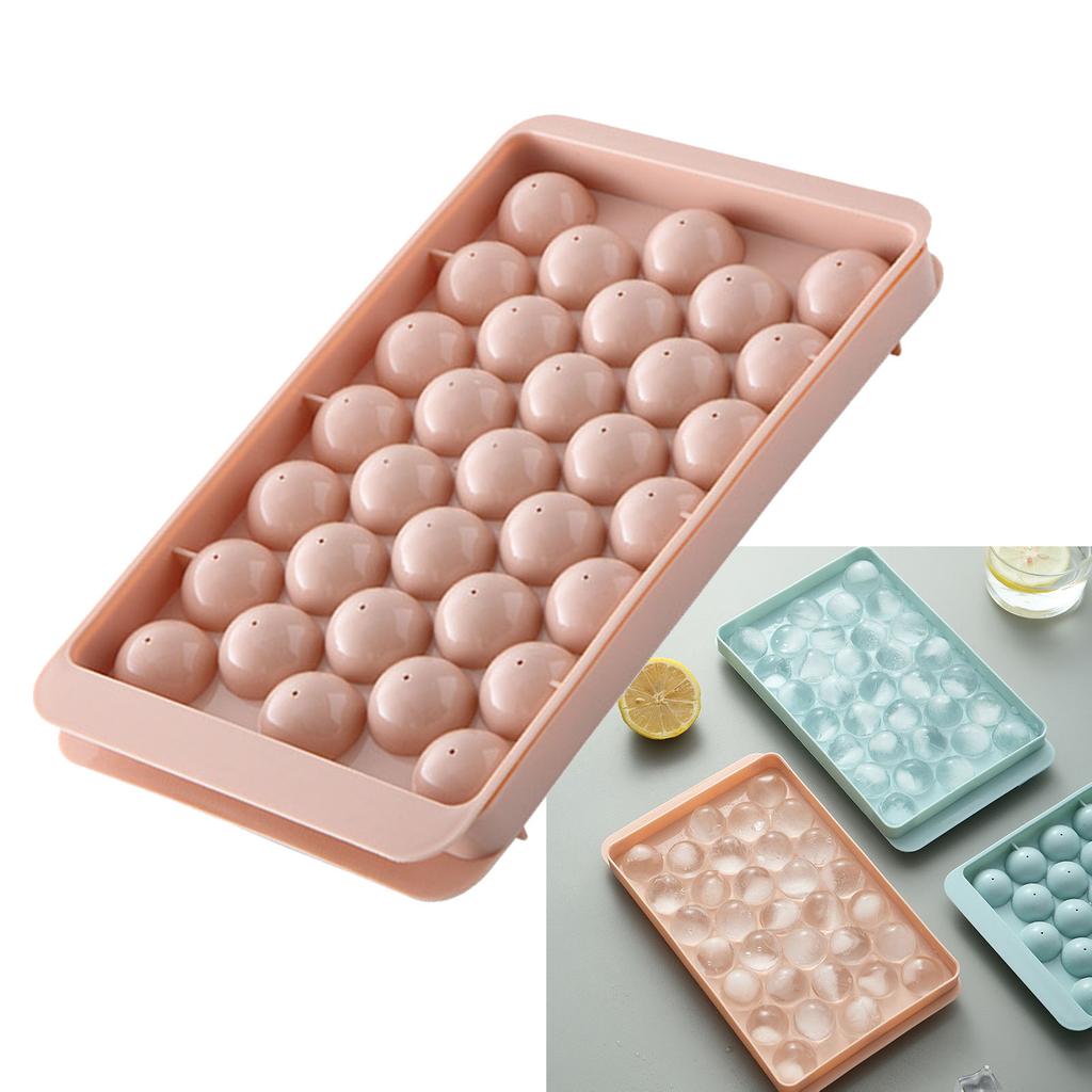 33 Grid Ice Cube Tray Easy Release Flexible Ice Cube Mold with Lid for Cocktail Freezer Pink