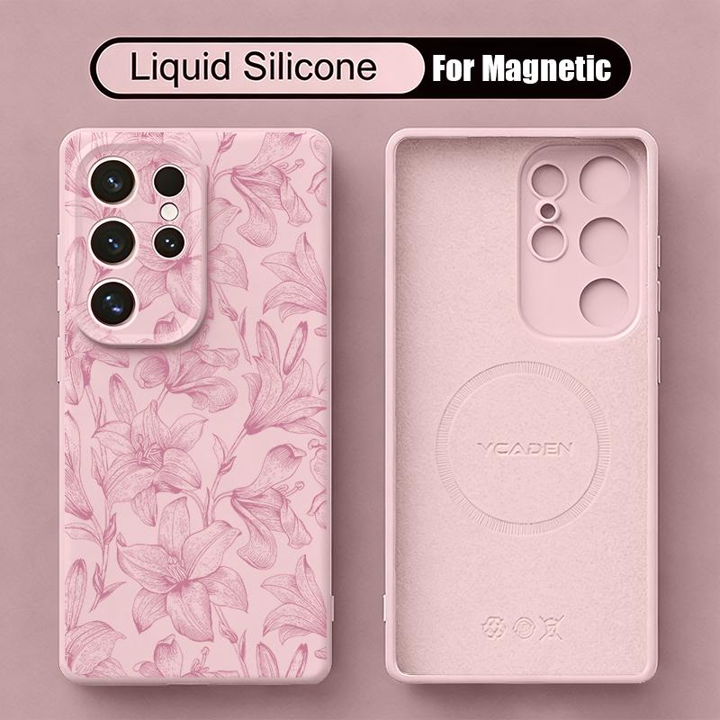 Ins Butterfly Flowers Case For Samsung Galaxy S26 S25 Ultra S24 Plus S23 S22 Ultra Magnetic For Magsafe Liquid Silicone Cover