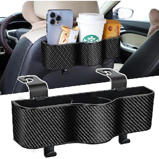 Backseat Car Organizer With Cup Holder - Multifunctional Back Seat Car Organizer With Two Seat Hooks, Fits Most Cars, Can Hold Snacks, Canned Drinks