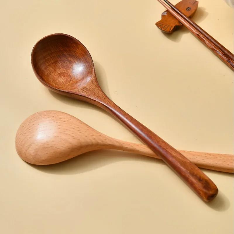 1Pcs Japan-Style Wooden Spoon Kitchen Cooking Soup Dinner Spoon Teaspoon Coffee Dessert Ice Cream Spoon Tableware