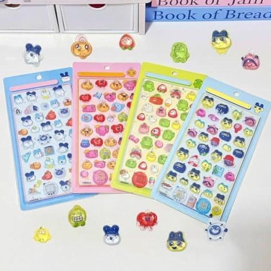 4-piece set Mametchi Memetchi Kuchibatchi Tamagotchi 3D dimensional cute stickers glitter deco seals reward children removable DIY notebook gift (B-4